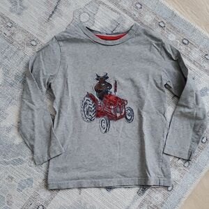 Mini Boden Boys Tractor Applique Long Sleeve Cotton Shirt Top Sz5-6y